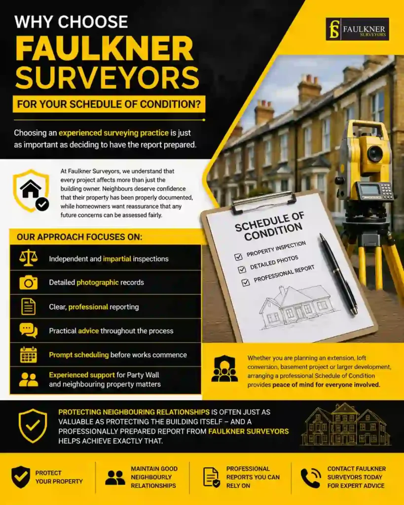 Schedule of Condition: What It Is and Why It Protects Both Neighbours 3 Why Choose Faulkner Surveyors for Your Schedule of Condition Swindon?